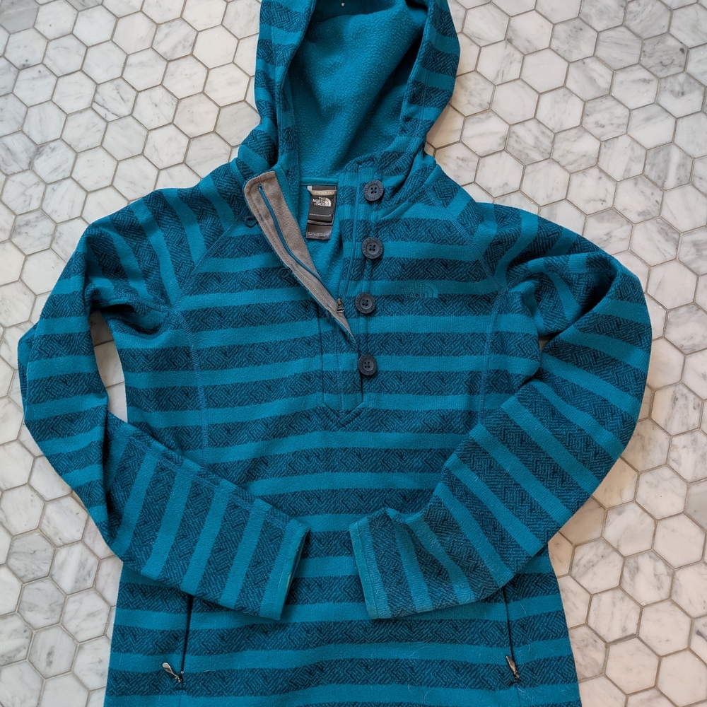 The North Face Blue and Gray Button-Up Hoodie